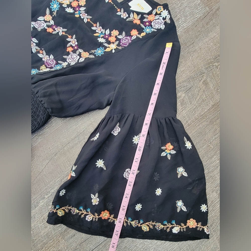 Anthropologie Maeve Anfisa Floral Embroidered Chiffon Mini Dress Womens 2 Black - Picture 13 of 16